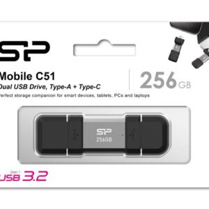 Silicon Power Mobile C51 256GB Dual USB Type-A + Type-C Flash Drive Silver